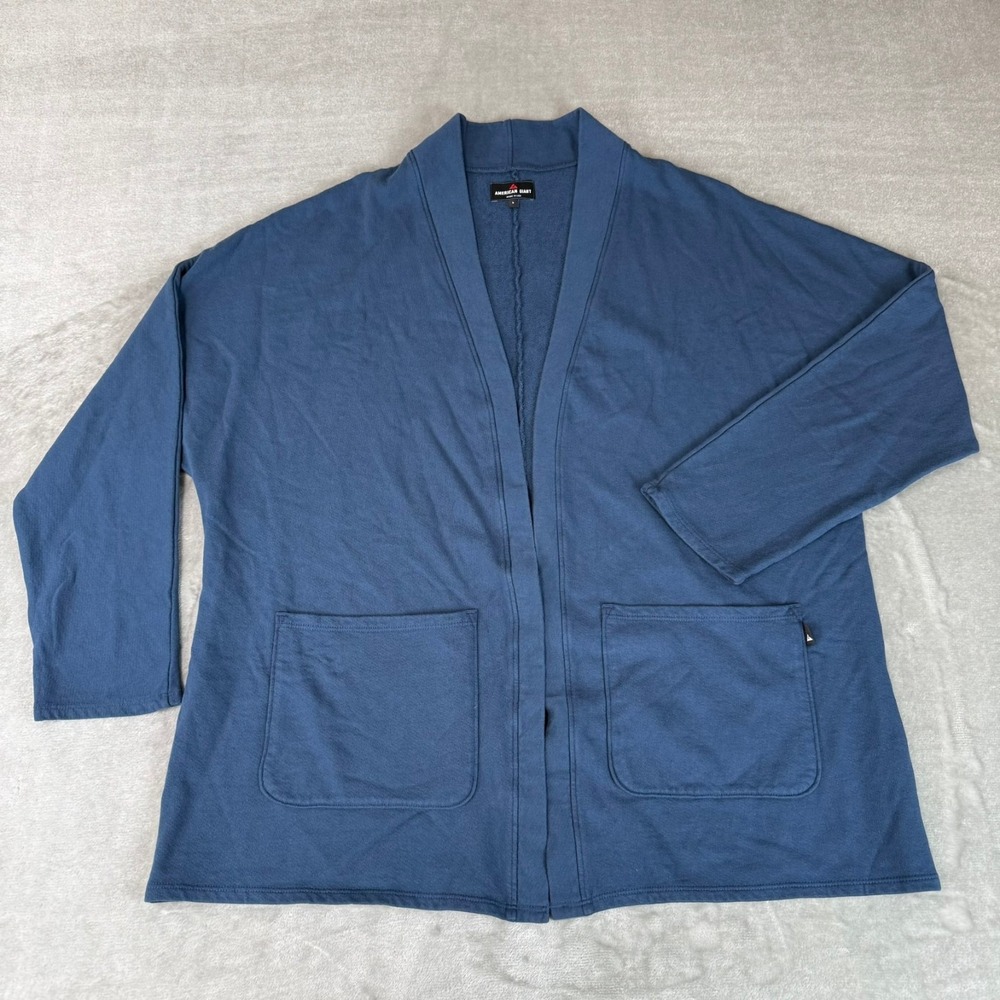 American Giant French Terry Cardigan Womens Large Marine Navy Blue $115 USA NWOT